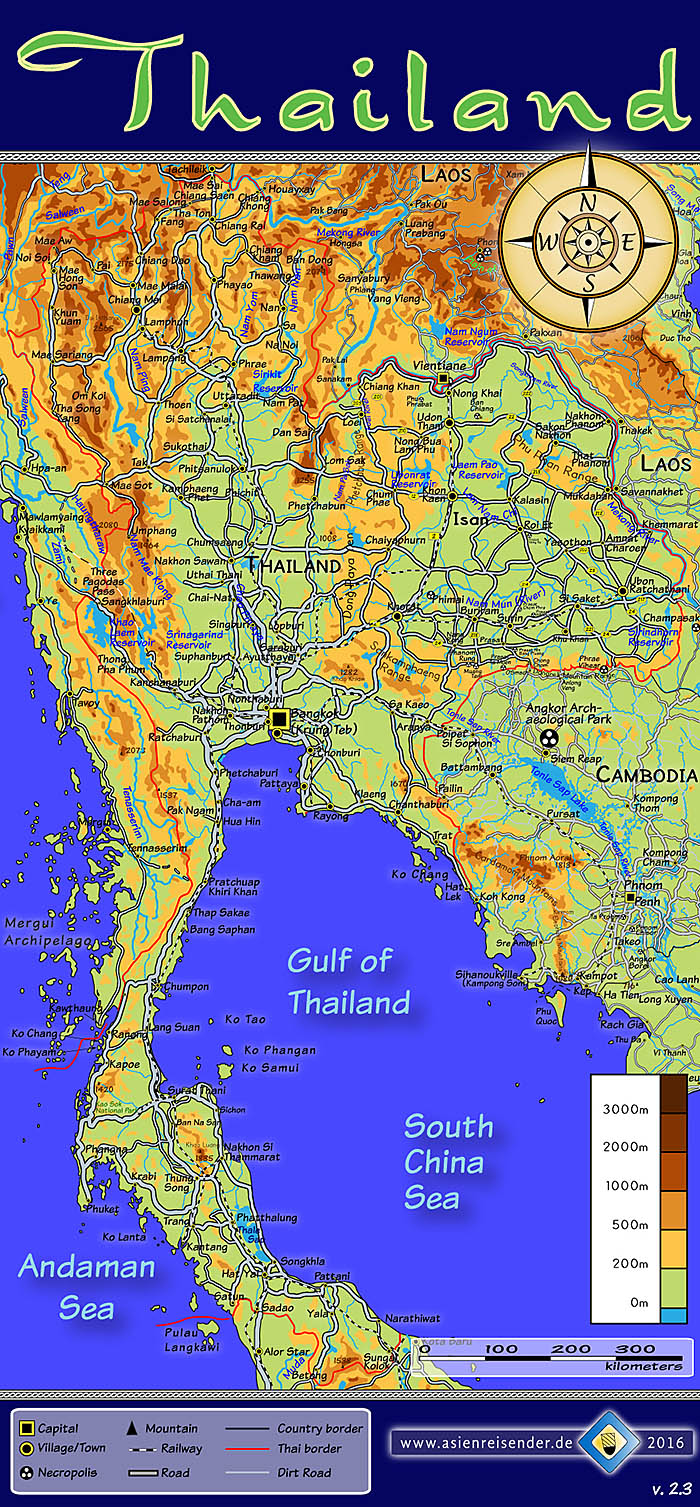 'Topographic Map of Thailand by Asienreisender