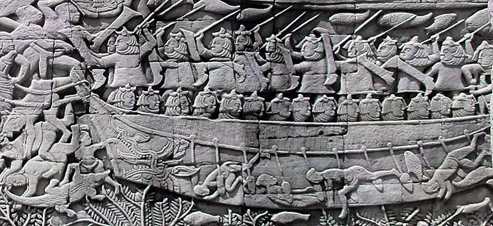 'Naval Battle Scene with Crocodile | Bas Relief of the Bayon' by Asienreisender